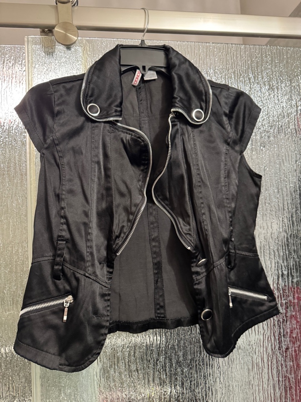 Black Short-Sleeve Zip-Front Moto Vest